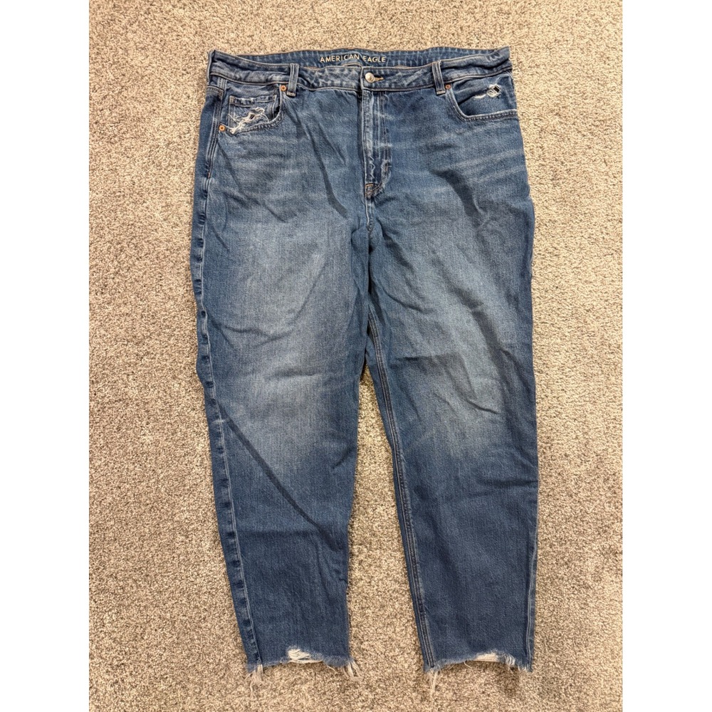 American Eagle Jeans Women 20 Blue Mom Jean Strigid Distressed Raw Hem High Rise